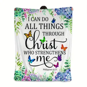1pc Cozy Inspirational Christian Prayer Throw Blanket - Soft Flannel Bible Verse Gift for Women - Healing Comfort, Warmth, and Faith