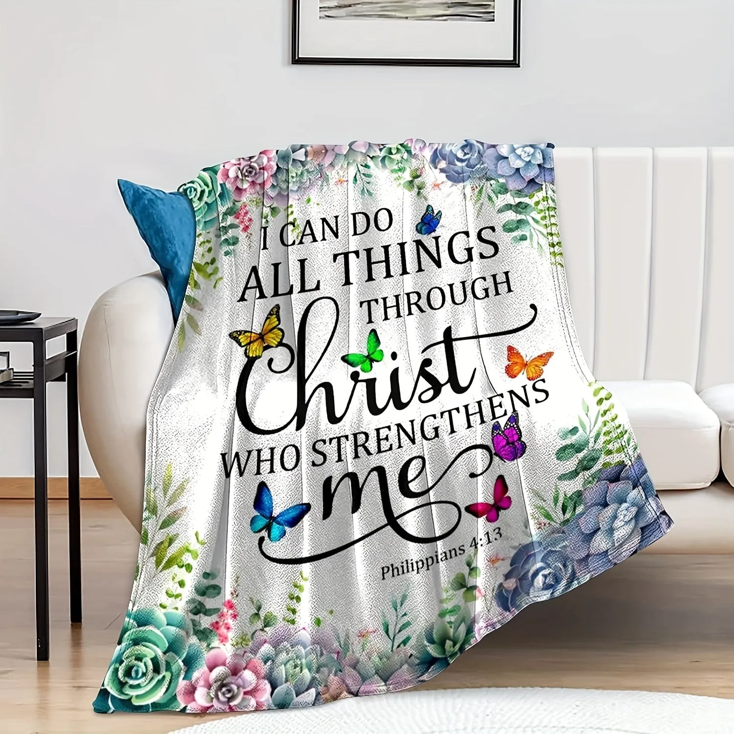 1pc Cozy Inspirational Christian Prayer Throw Blanket - Soft Flannel Bible Verse Gift for Women - Healing Comfort, Warmth, and Faith