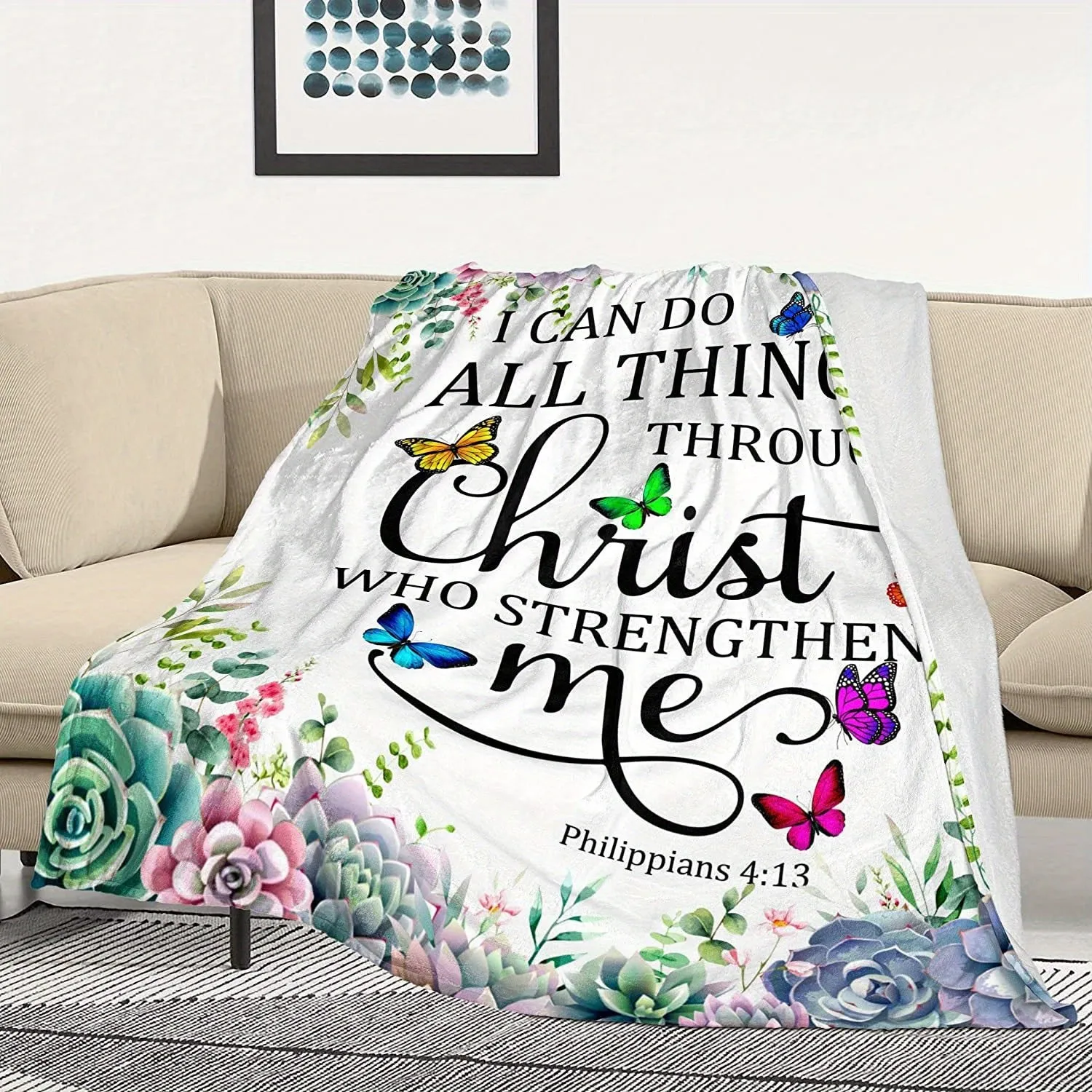1pc Cozy Inspirational Christian Prayer Throw Blanket - Soft Flannel Bible Verse Gift for Women - Healing Comfort, Warmth, and Faith