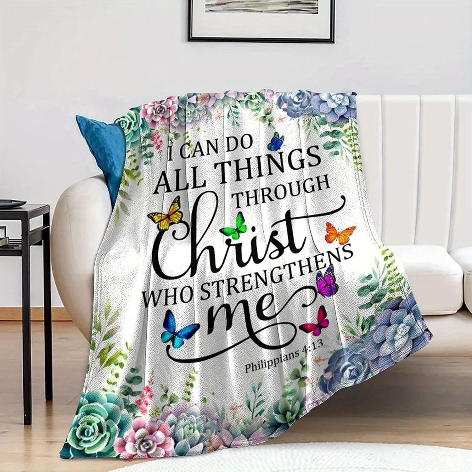 1pc Cozy Inspirational Christian Prayer Throw Blanket - Soft Flannel Bible Verse Gift for Women - Healing Comfort, Warmth, and Faith