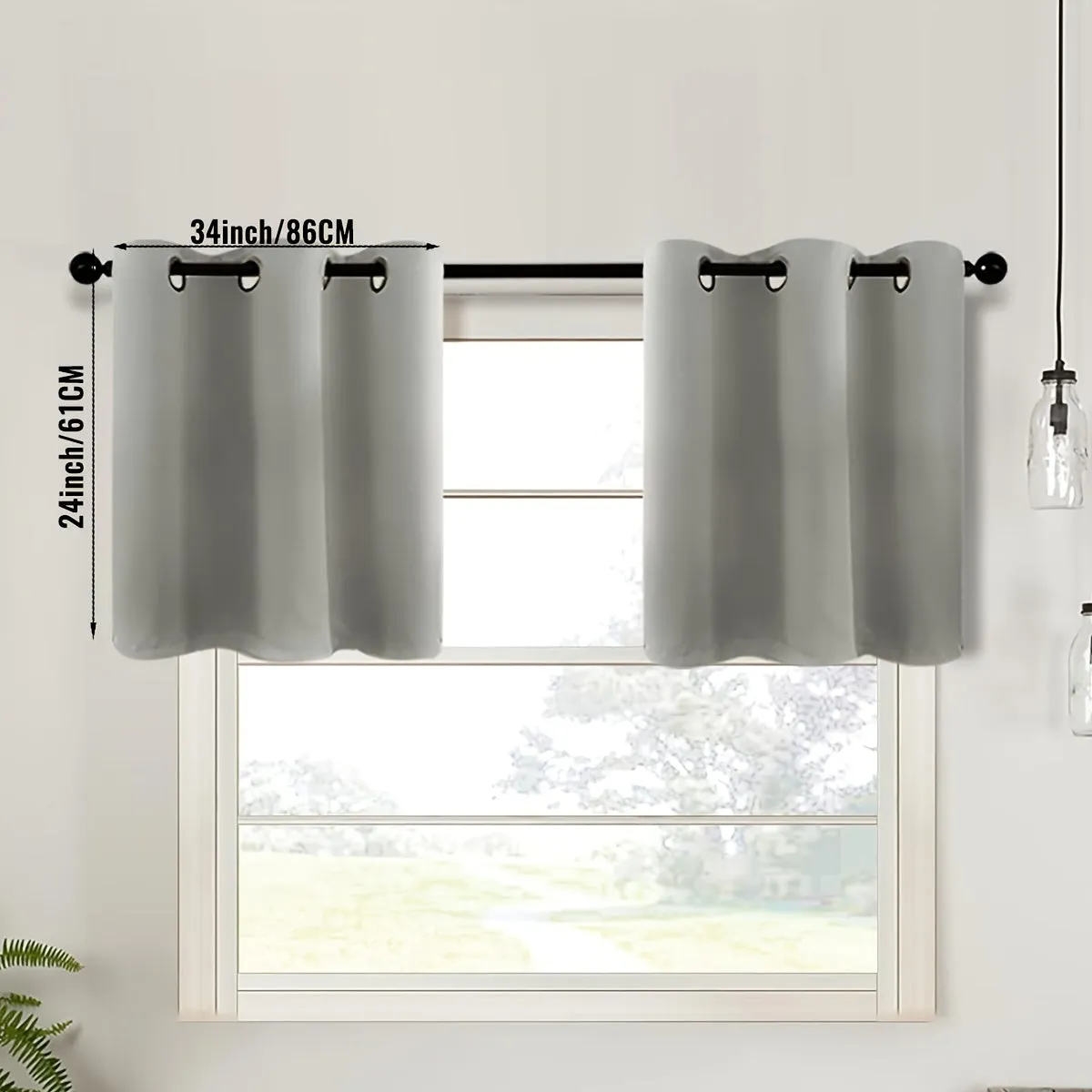2-Piece Blackout Valance Panels - Room Darkening, Grommet Top, Half Window Treatment for Kitchen, Bathroom, Basement, Living Room, Office - Easy Home Decor Solution