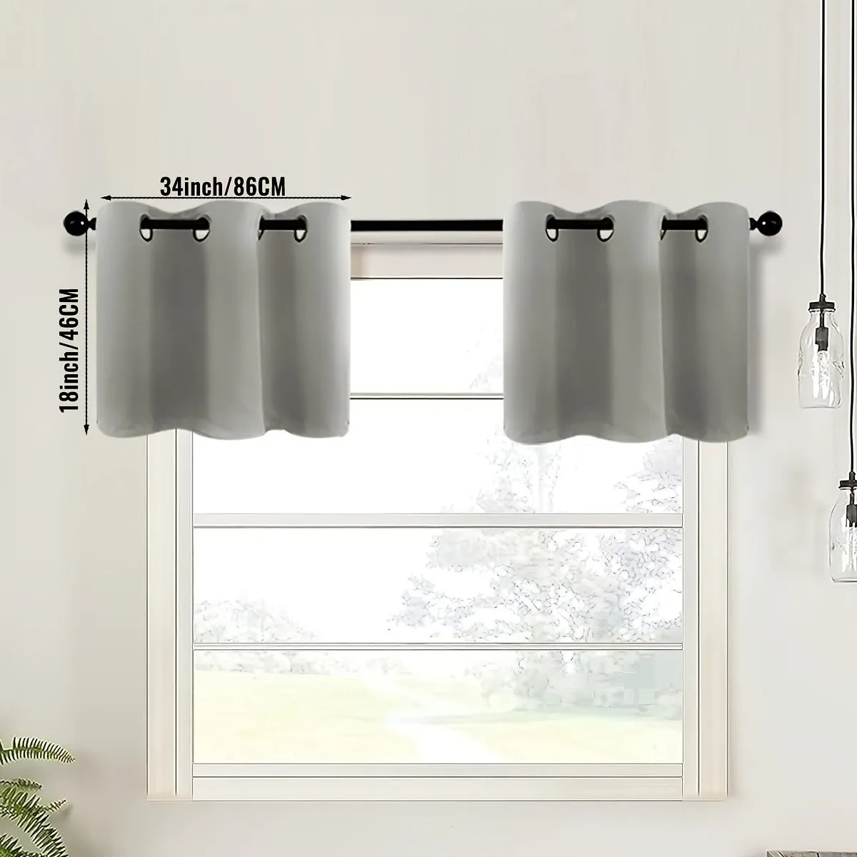 2-Piece Blackout Valance Panels - Room Darkening, Grommet Top, Half Window Treatment for Kitchen, Bathroom, Basement, Living Room, Office - Easy Home Decor Solution