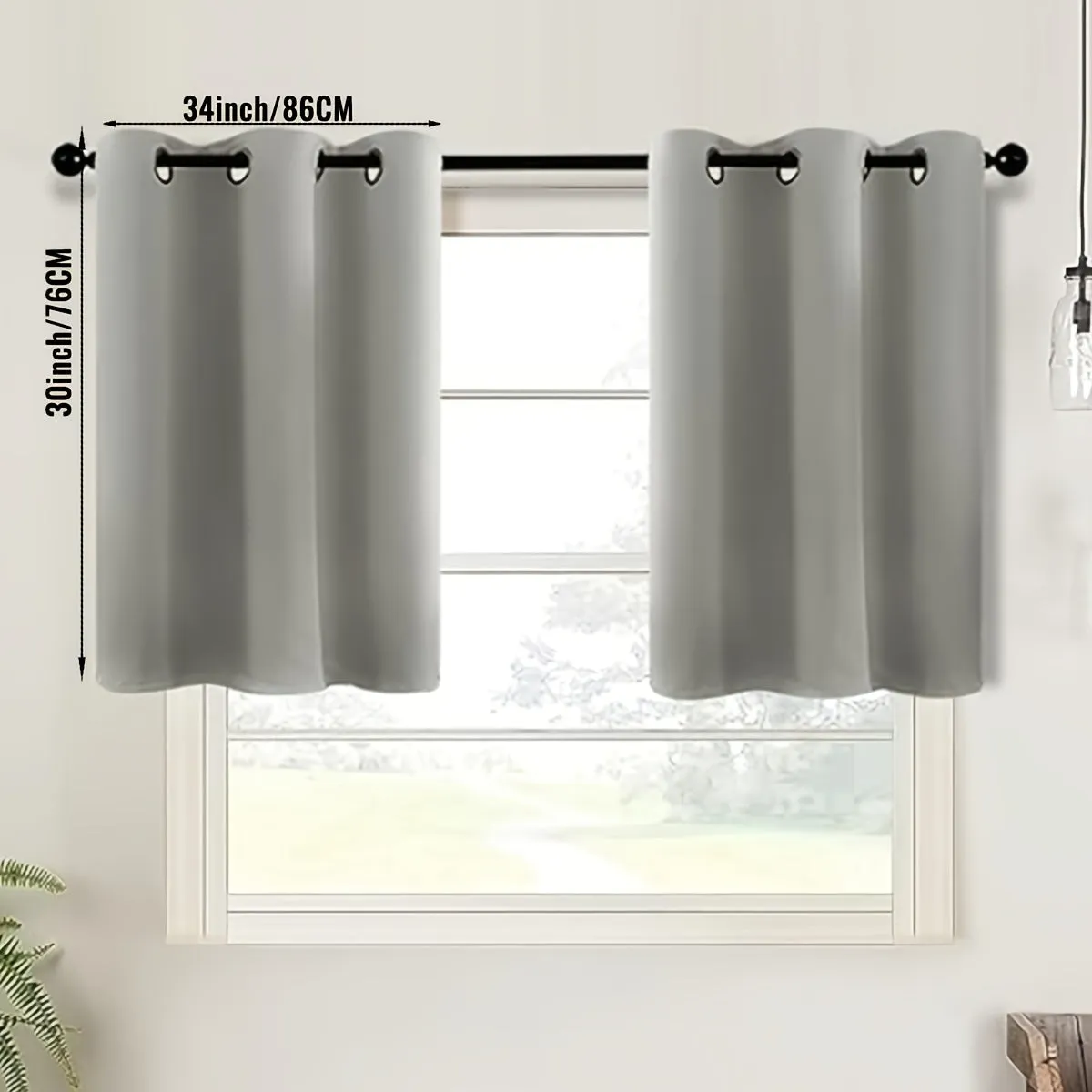 2-Piece Blackout Valance Panels - Room Darkening, Grommet Top, Half Window Treatment for Kitchen, Bathroom, Basement, Living Room, Office - Easy Home Decor Solution
