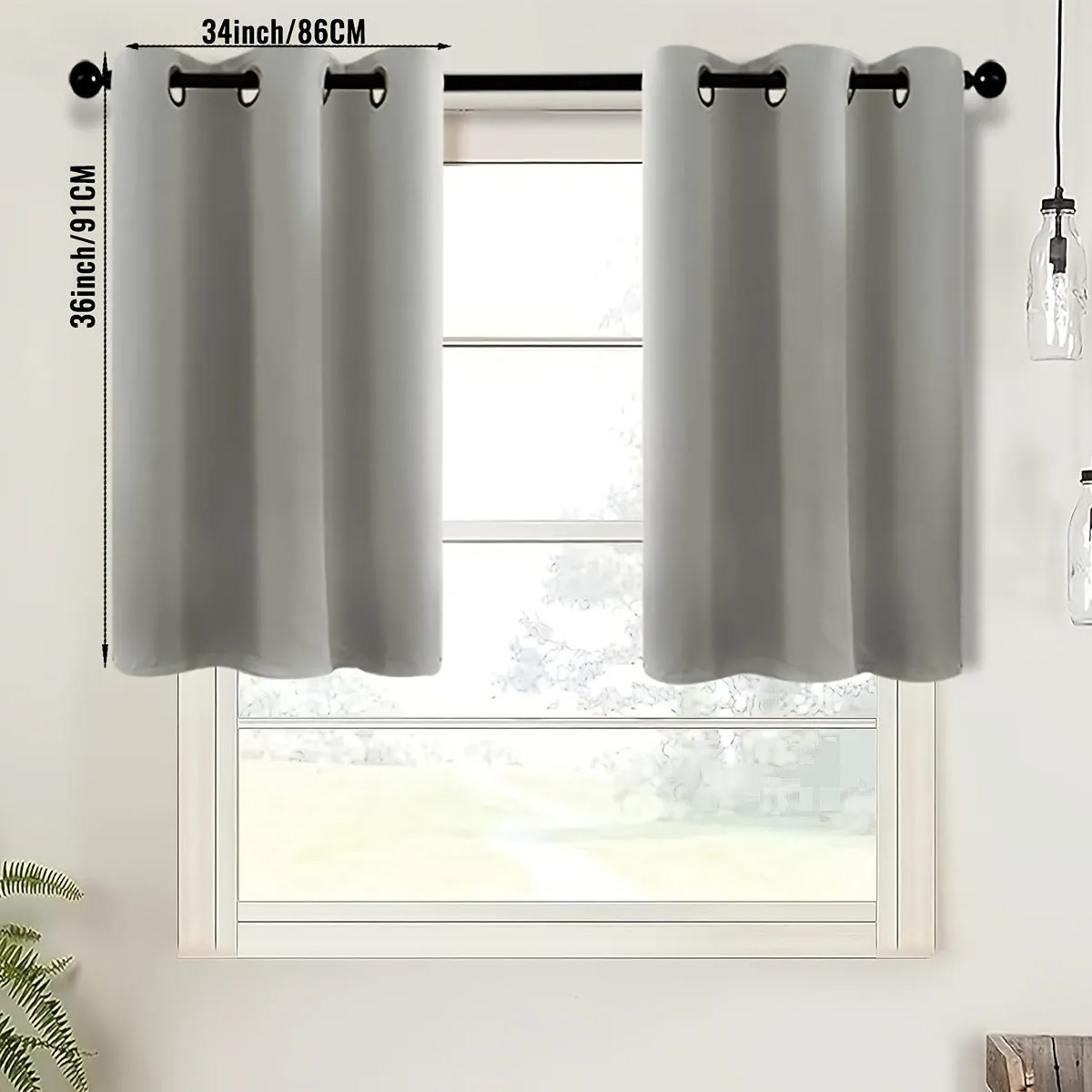2-Piece Blackout Valance Panels - Room Darkening, Grommet Top, Half Window Treatment for Kitchen, Bathroom, Basement, Living Room, Office - Easy Home Decor Solution