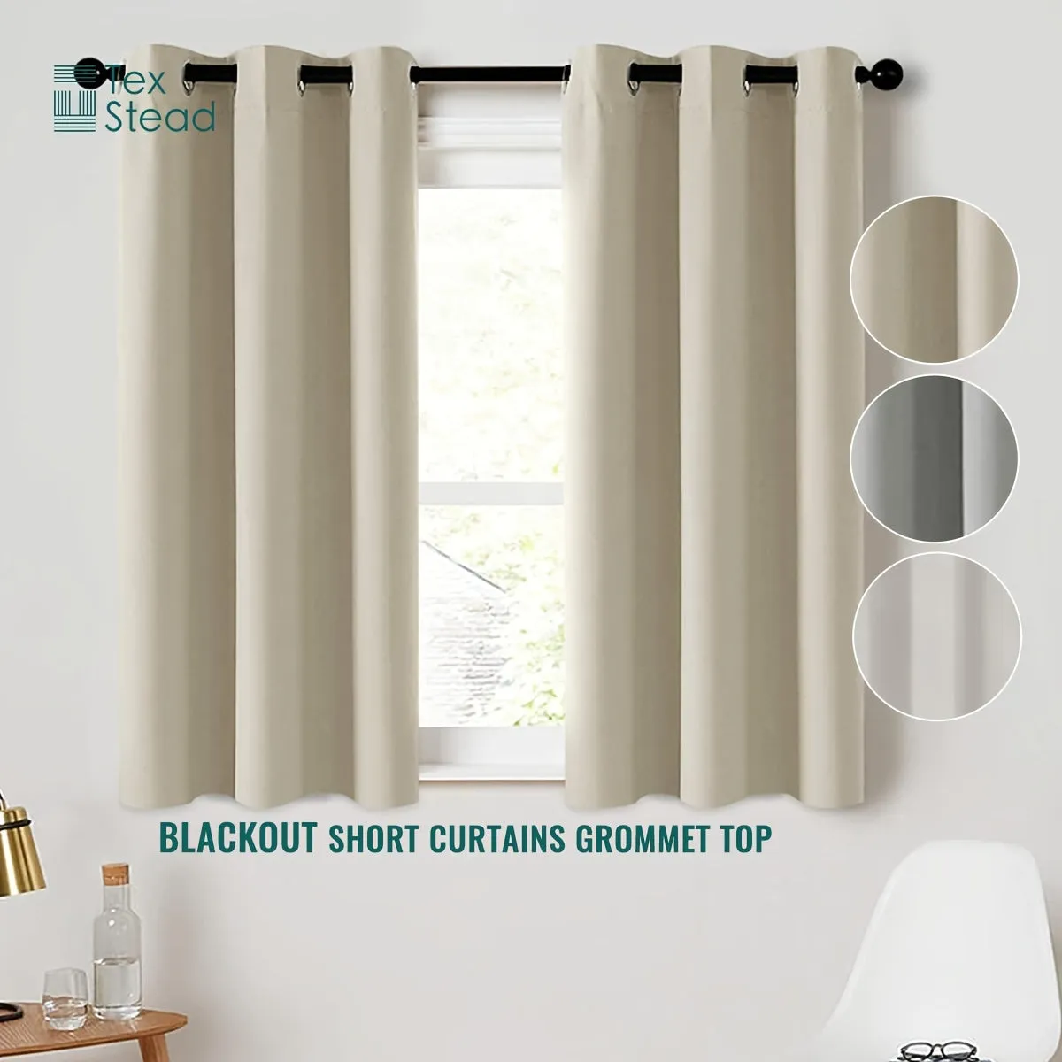 2-Piece Blackout Valance Panels - Room Darkening, Grommet Top, Half Window Treatment for Kitchen, Bathroom, Basement, Living Room, Office - Easy Home Decor Solution