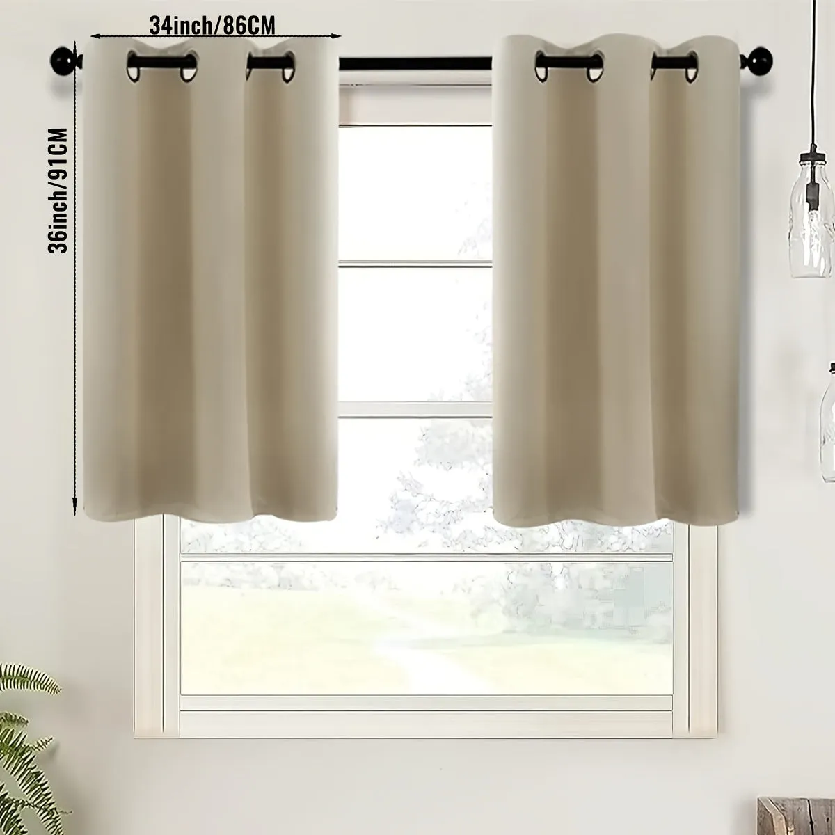 2-Piece Blackout Valance Panels - Room Darkening, Grommet Top, Half Window Treatment for Kitchen, Bathroom, Basement, Living Room, Office - Easy Home Decor Solution