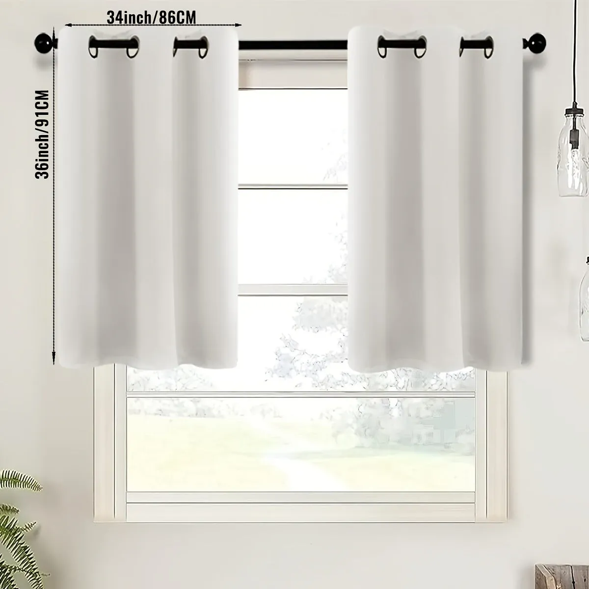 2-Piece Blackout Valance Panels - Room Darkening, Grommet Top, Half Window Treatment for Kitchen, Bathroom, Basement, Living Room, Office - Easy Home Decor Solution
