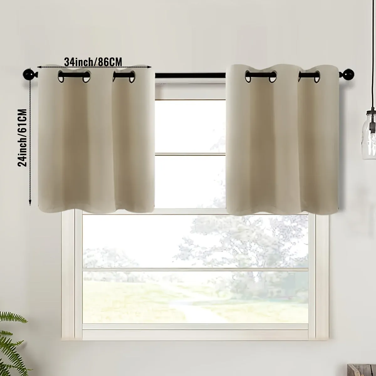 2-Piece Blackout Valance Panels - Room Darkening, Grommet Top, Half Window Treatment for Kitchen, Bathroom, Basement, Living Room, Office - Easy Home Decor Solution
