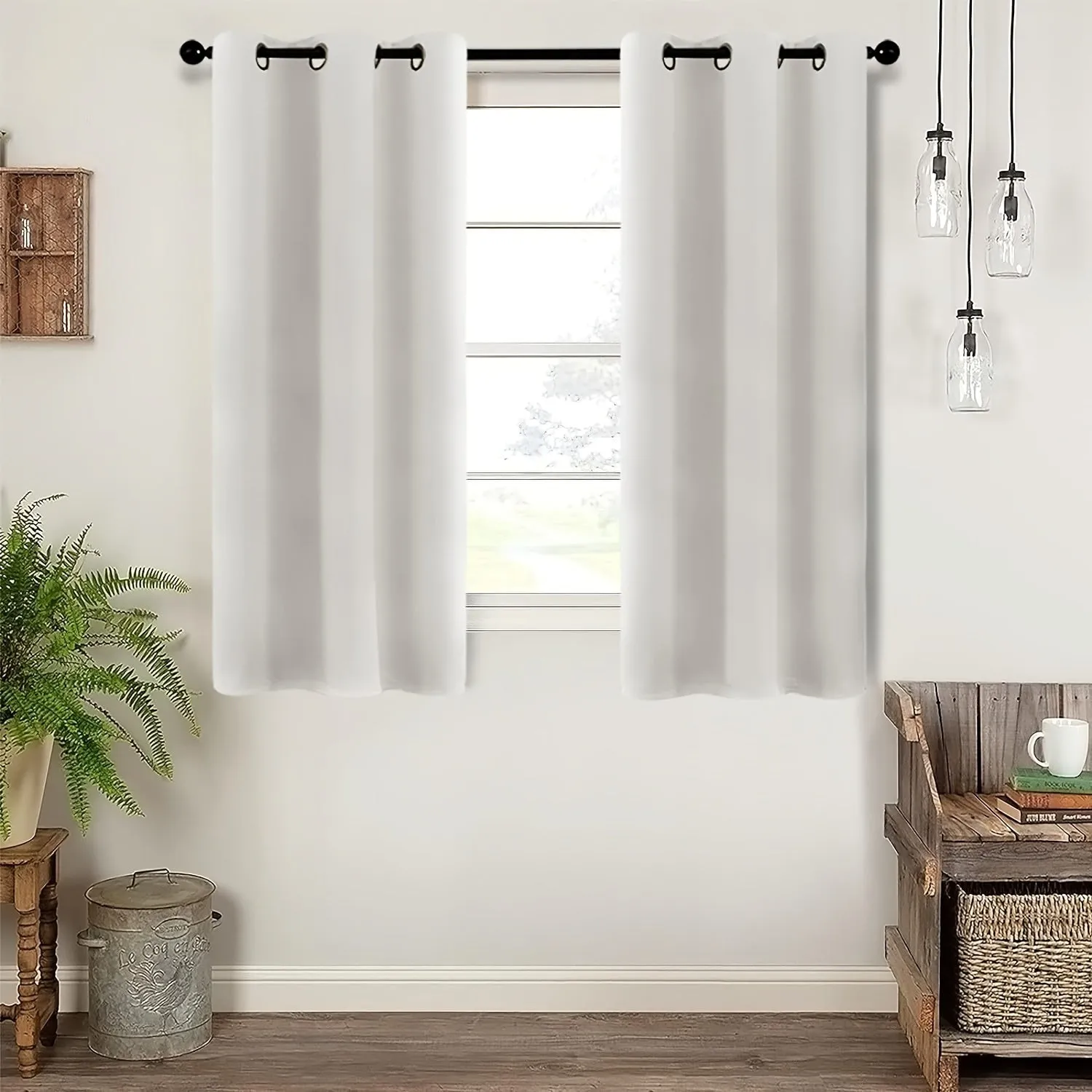 2-Piece Blackout Valance Panels - Room Darkening, Grommet Top, Half Window Treatment for Kitchen, Bathroom, Basement, Living Room, Office - Easy Home Decor Solution