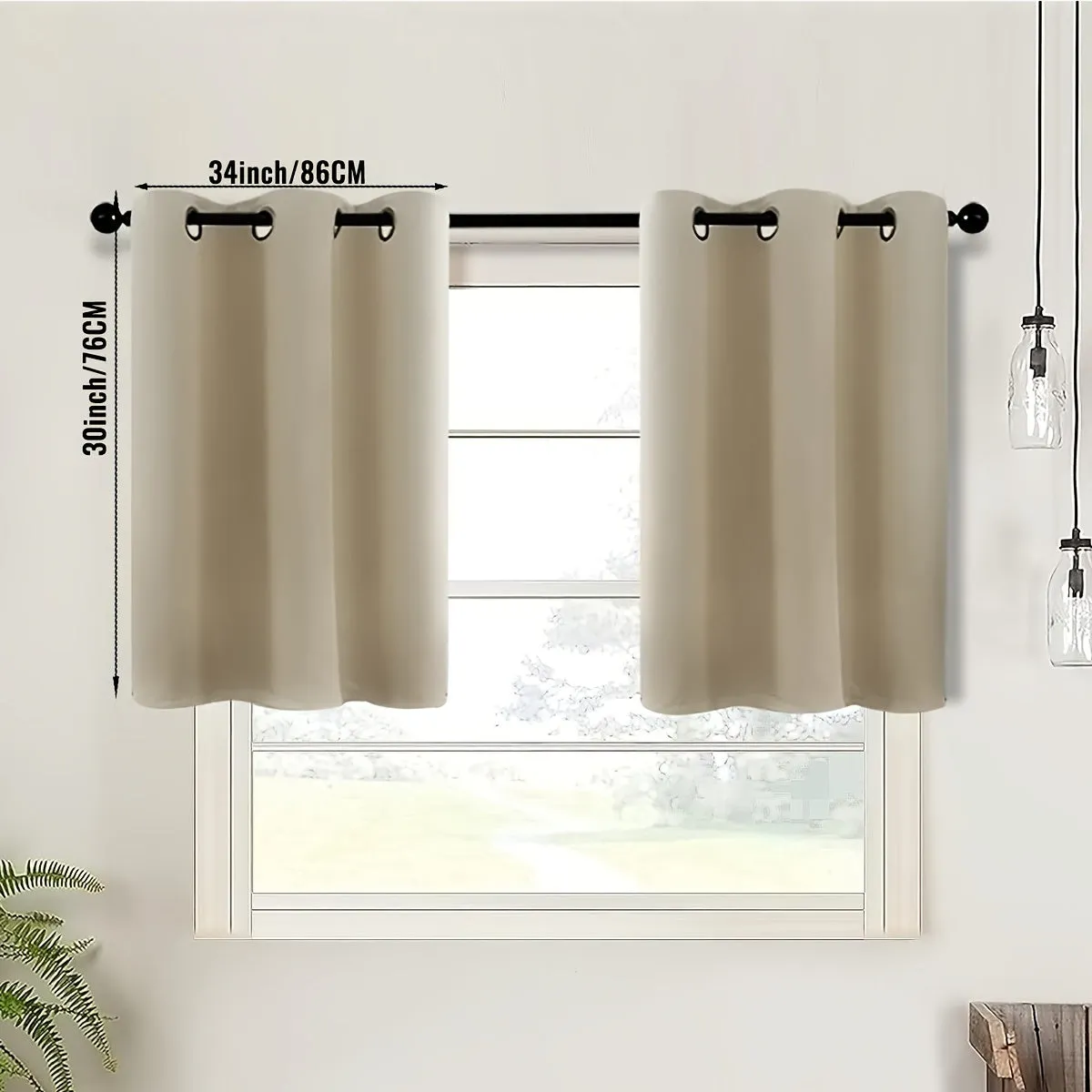 2-Piece Blackout Valance Panels - Room Darkening, Grommet Top, Half Window Treatment for Kitchen, Bathroom, Basement, Living Room, Office - Easy Home Decor Solution