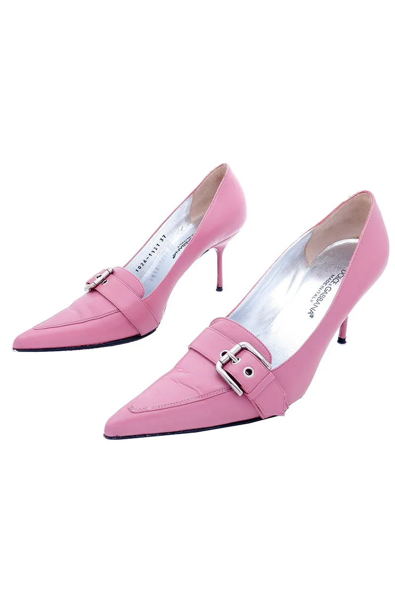 2000s Dolce & Gabbana Vintage Dusty Purple Pink Pointed Toe Buckle Shoes