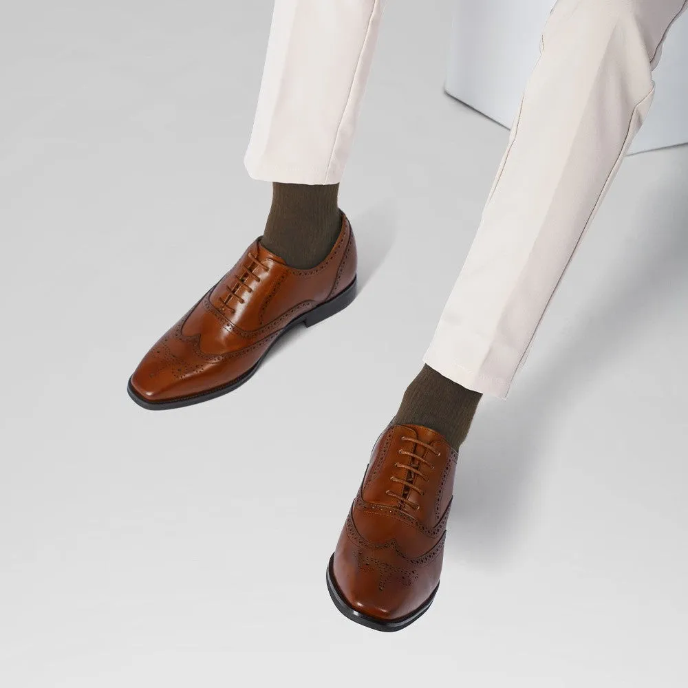 6CM/2.36 Inches CMR CHAMARIPA Classic Brown Leather Wingtip Oxford Elevator Shoes