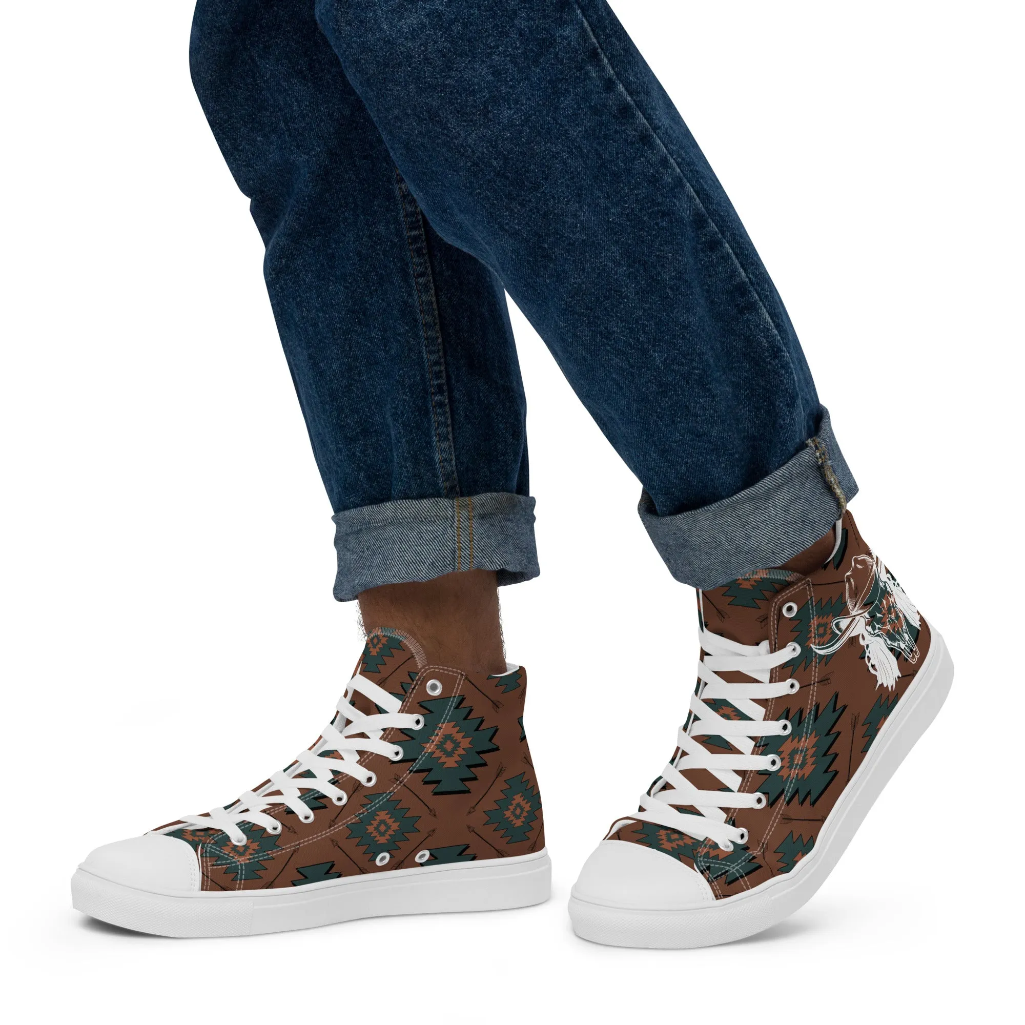 Aztec Mullet Cowboy Men’s high top canvas shoes