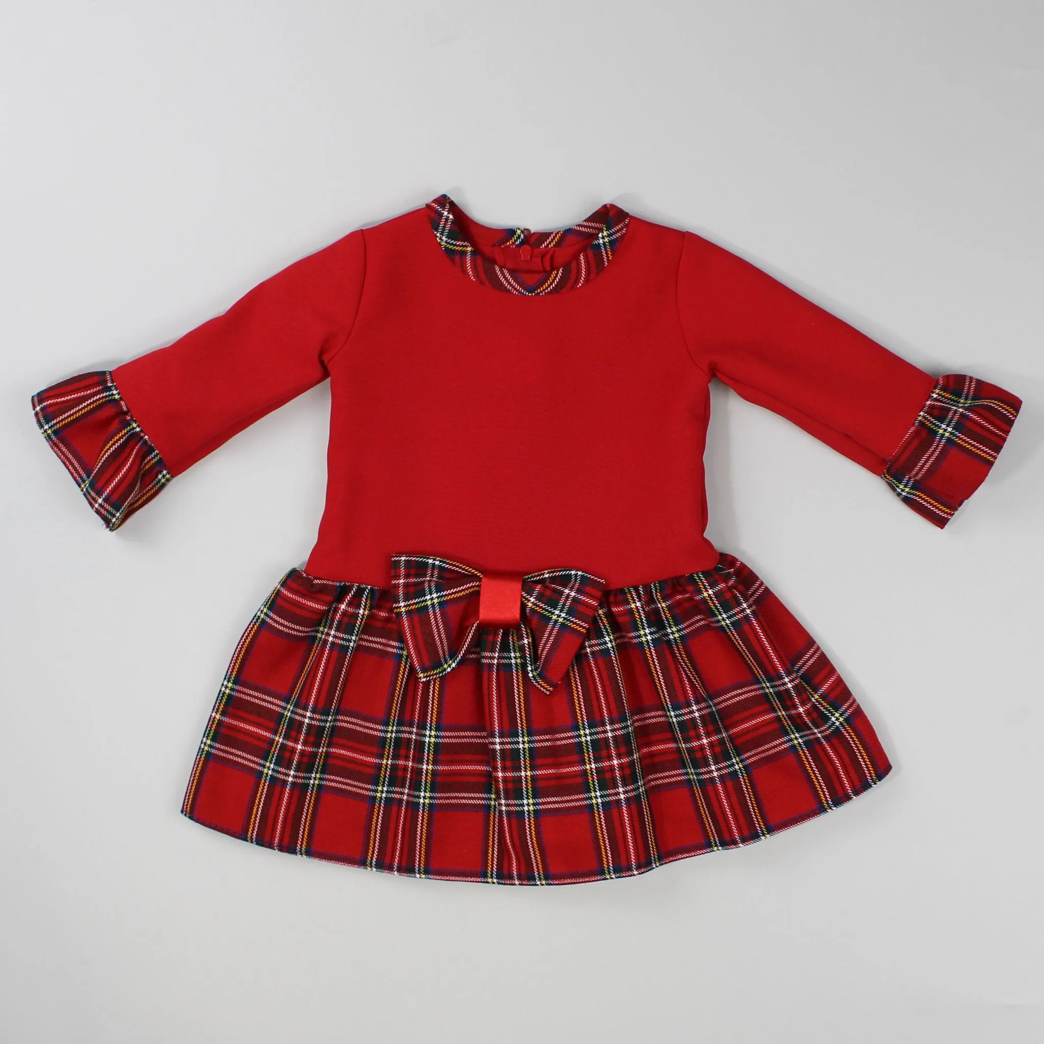 Baby Girls Long Sleeve Red and Tartan Dress