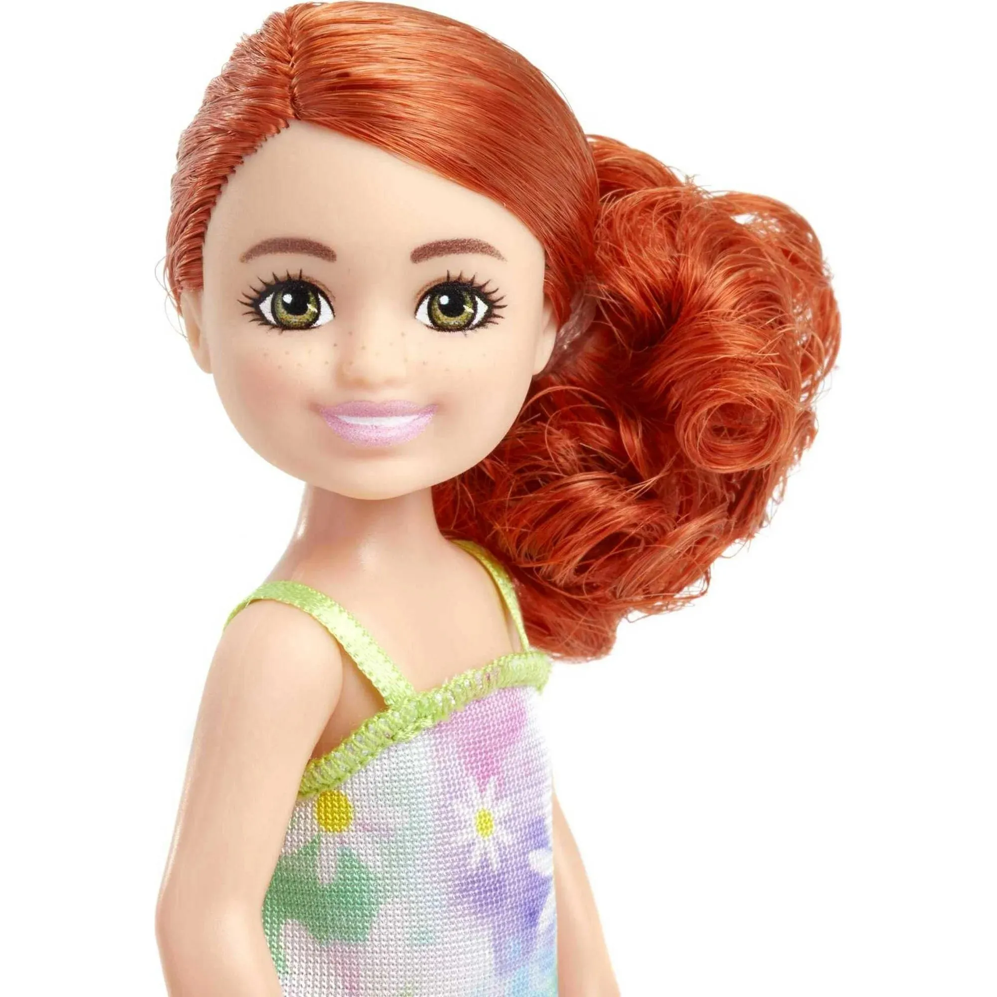 Barbie Chelsea Doll Floral Dress with Red Hair & Green Eyes