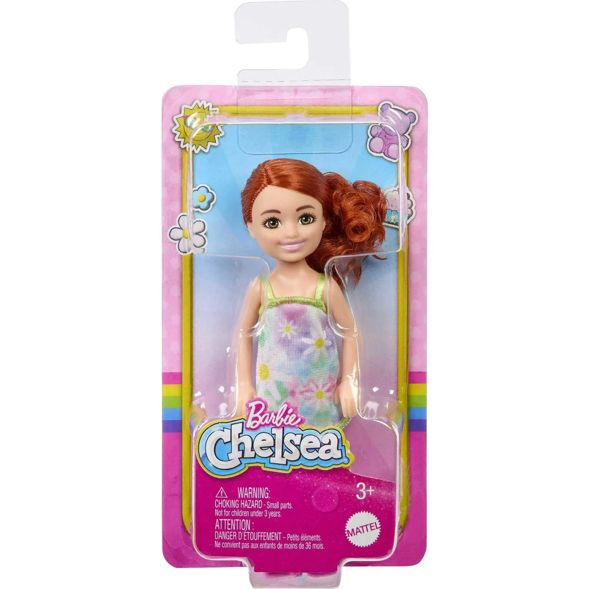 Barbie Chelsea Doll Floral Dress with Red Hair & Green Eyes