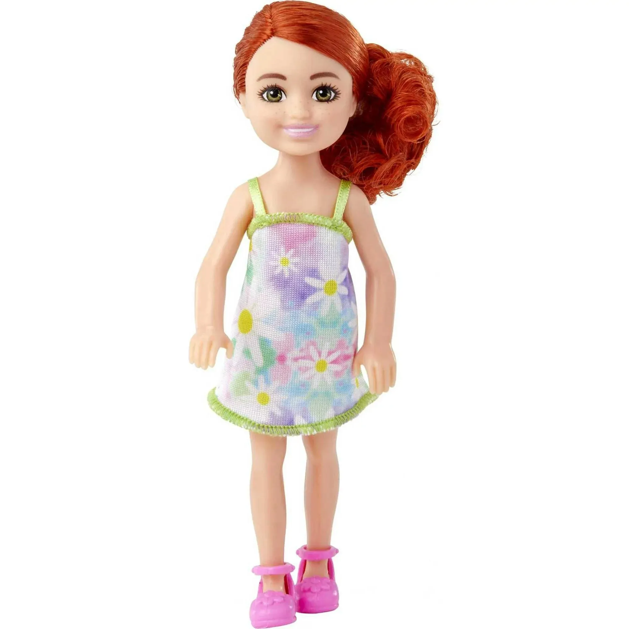 Barbie Chelsea Doll Floral Dress with Red Hair & Green Eyes