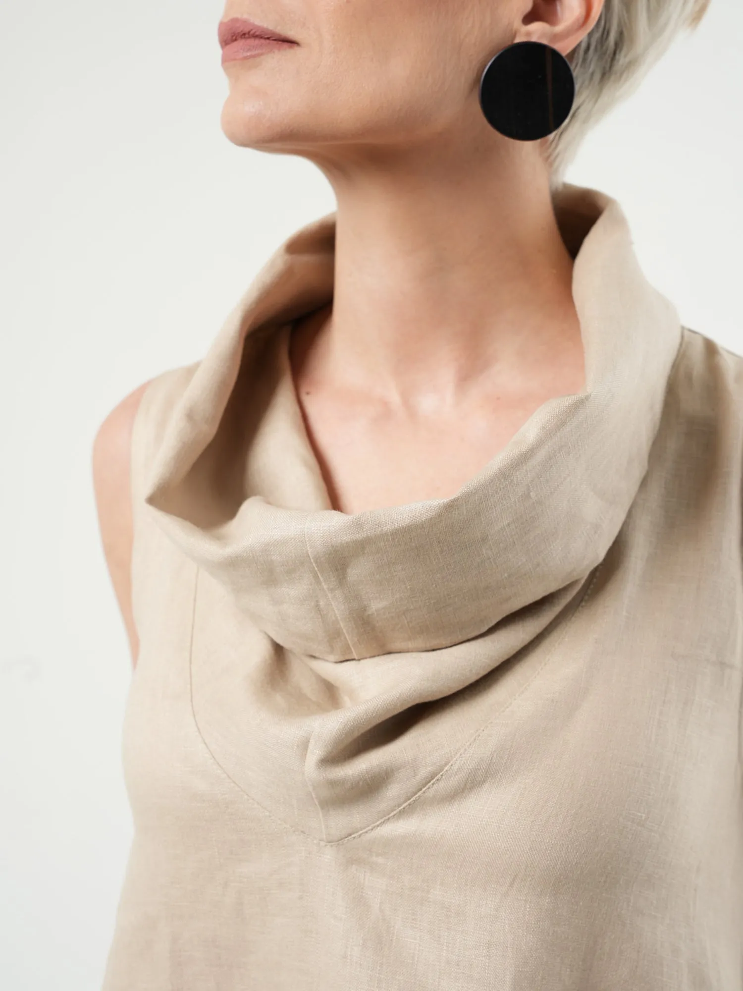Beige Linen Maxi Dress With Large Collar