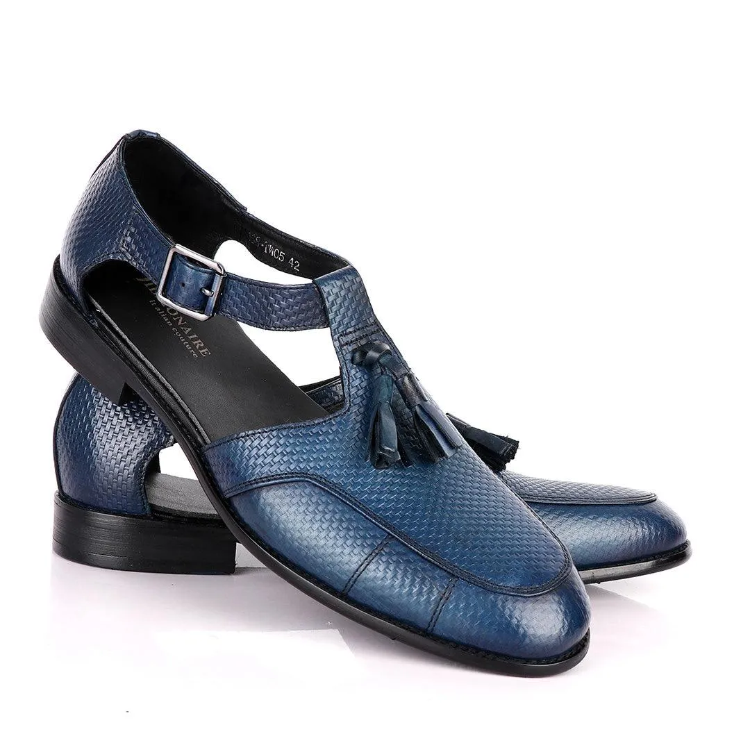 Billionaire Woven Tassel Blue Leather Sandal Shoe