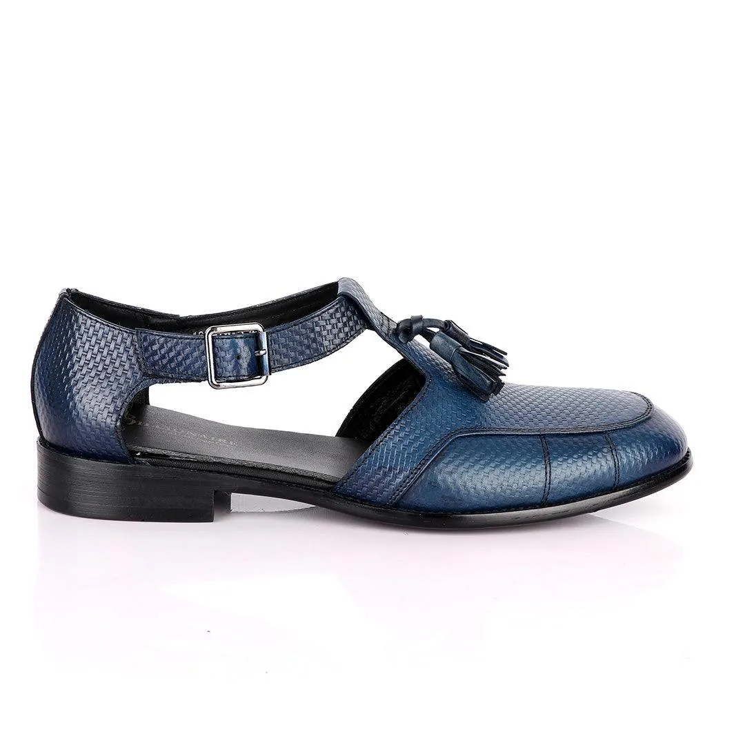 Billionaire Woven Tassel Blue Leather Sandal Shoe