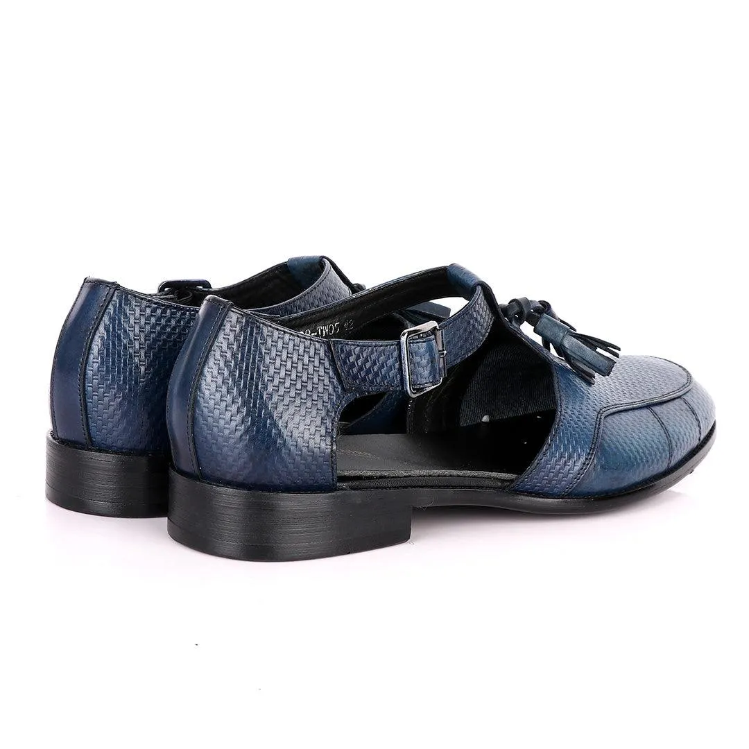 Billionaire Woven Tassel Blue Leather Sandal Shoe