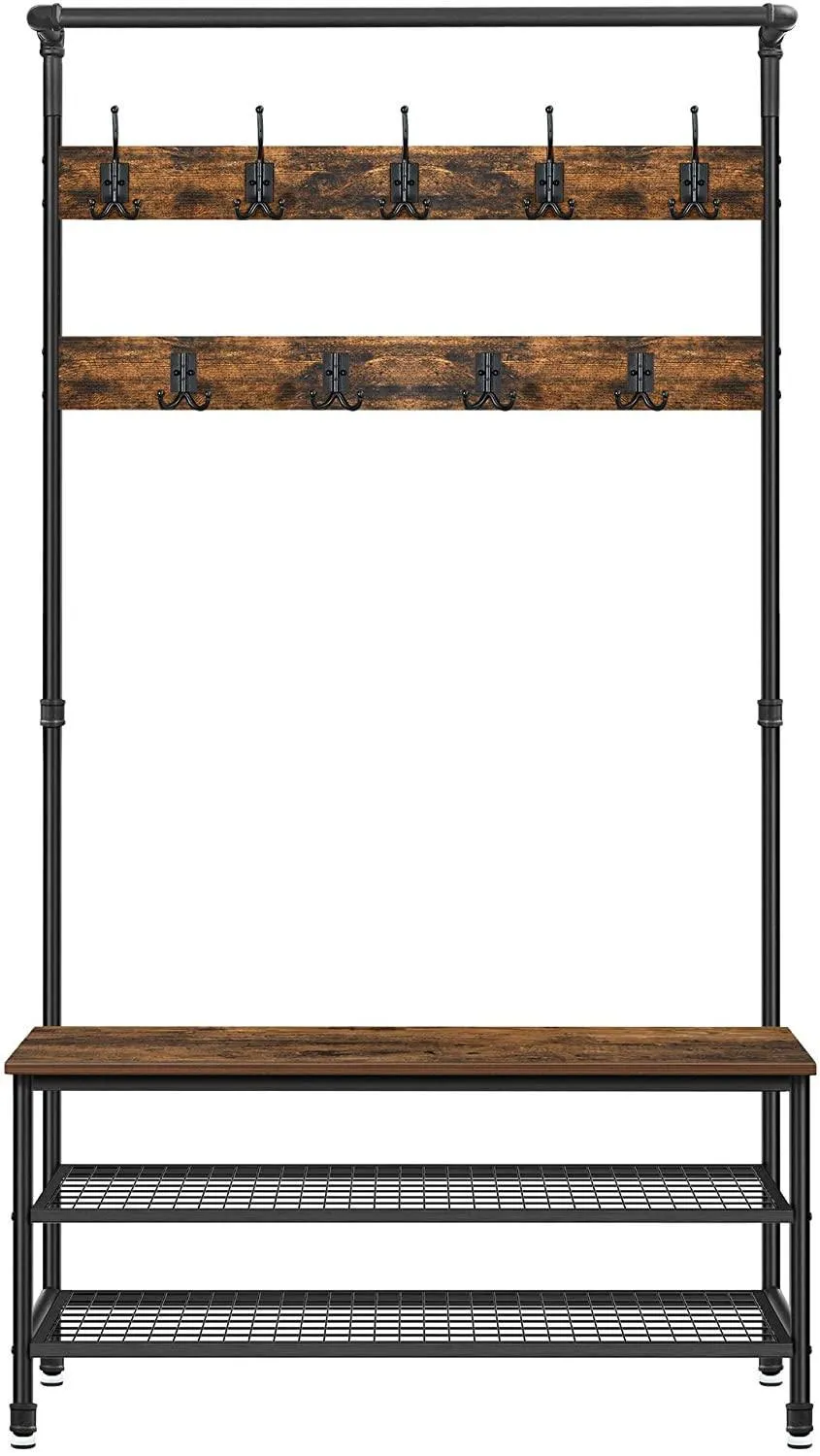 Coat Rack Stand with 9 Hooks and Shoe Rack with Industrial Style Sturdy Steel Frame