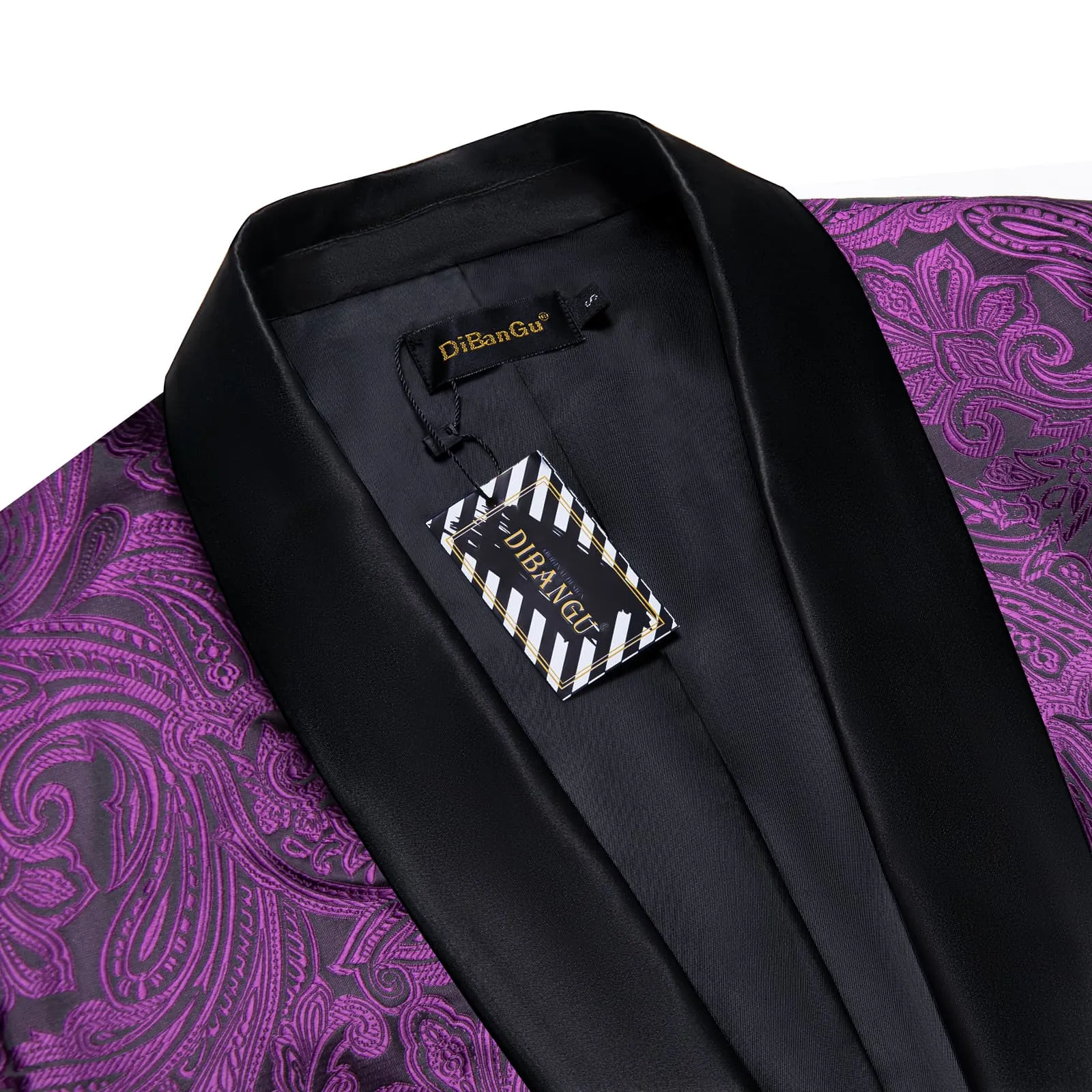DiBanGu Royal Purple Paisley Shawl Collar Silk Slim Fit Mens Dress Suit