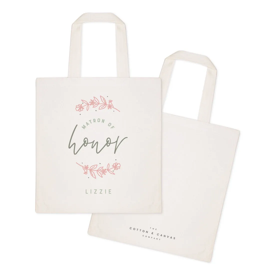Floral Personalized Name Matron of Honor Wedding Cotton Canvas Tote Bag by The Cotton & Canvas Co.