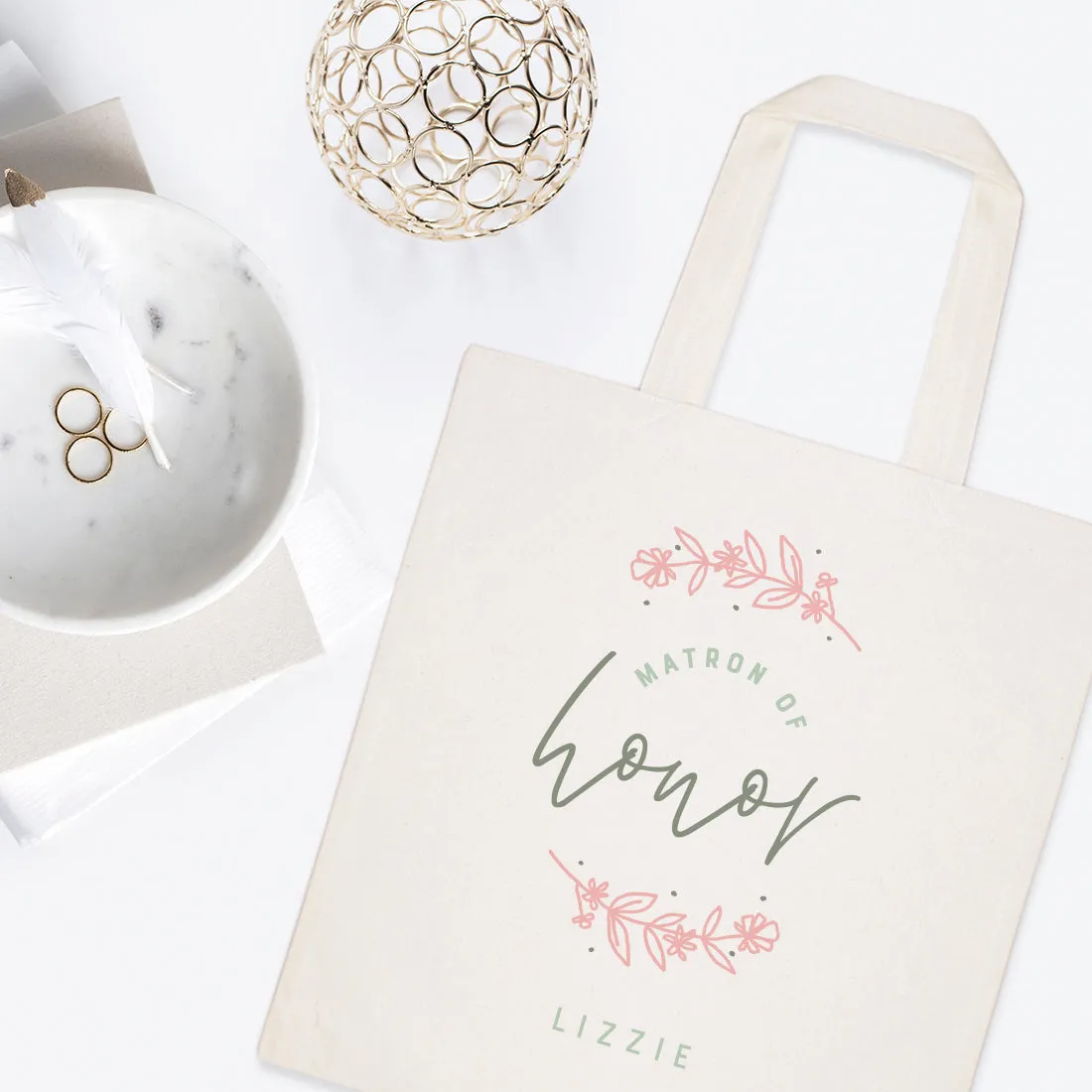 Floral Personalized Name Matron of Honor Wedding Cotton Canvas Tote Bag by The Cotton & Canvas Co.