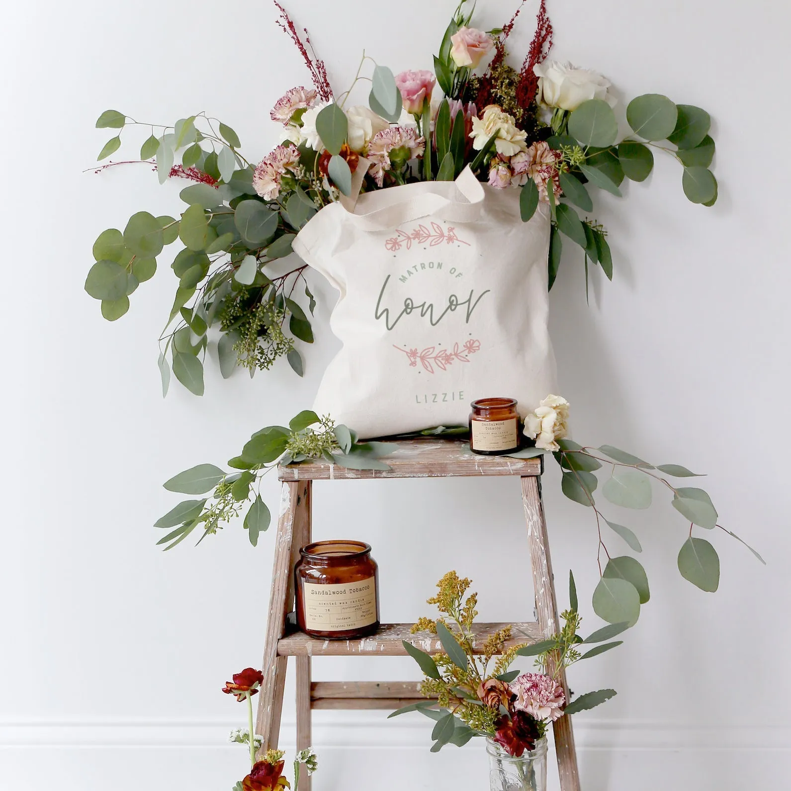 Floral Personalized Name Matron of Honor Wedding Cotton Canvas Tote Bag by The Cotton & Canvas Co.