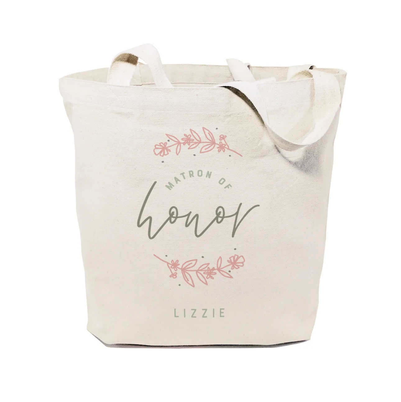 Floral Personalized Name Matron of Honor Wedding Cotton Canvas Tote Bag by The Cotton & Canvas Co.