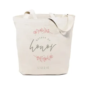 Floral Personalized Name Matron of Honor Wedding Cotton Canvas Tote Bag by The Cotton & Canvas Co.