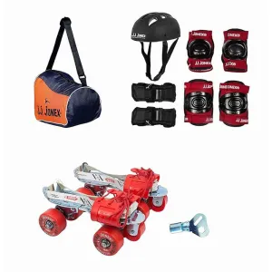JJ Jonex Tenacity Adjustable Skates Combo (Skates   Helmet   Knee pad   Elbow pad   Skates Gloves   Key   Bag) (MYC) | Medium | Black/Red |  6-11 Years