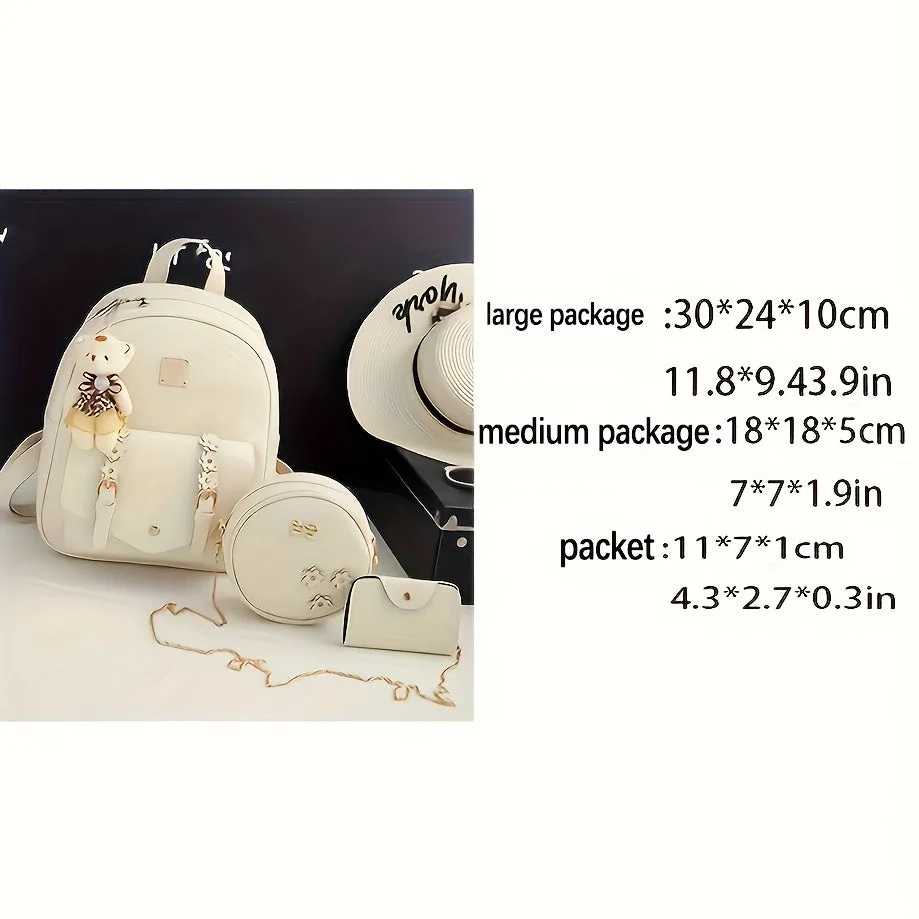 Kawaii Pink 3pcs Backpack Set: Water-resistant PU, Secure Zip, Durable Straps & Faux Leather - Versatile Travel Essentials