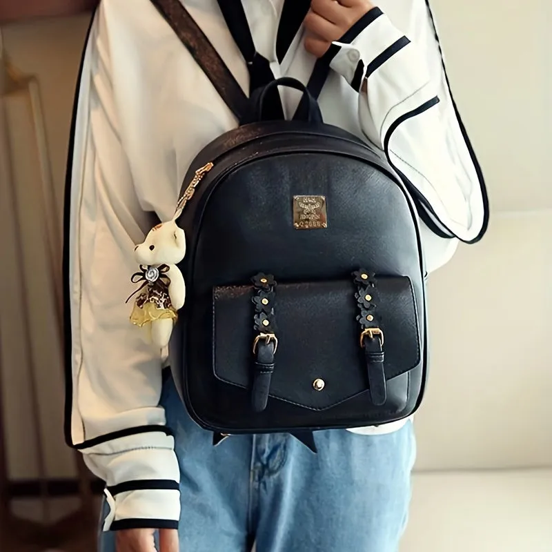 Kawaii Pink 3pcs Backpack Set: Water-resistant PU, Secure Zip, Durable Straps & Faux Leather - Versatile Travel Essentials
