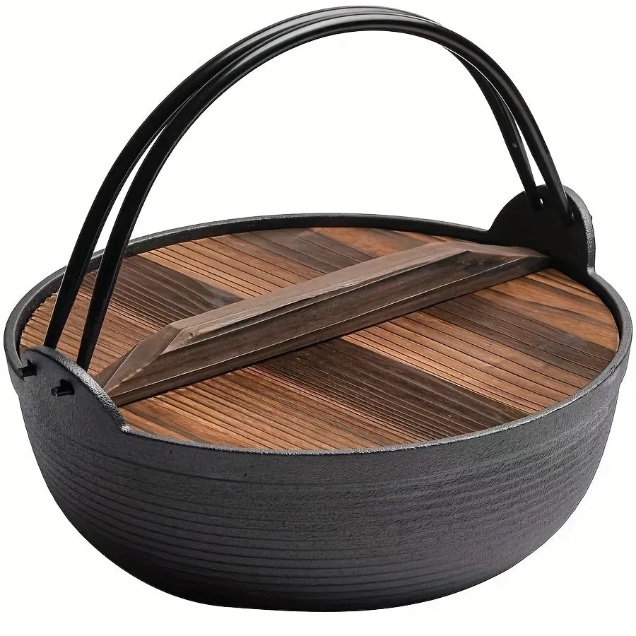 kkboxly 1pc Japanese-Style Handmade Cast Iron Stew Pot - Thick, High Temperature Resistant, No Coating, Old-Fashioned, Perfect for Sukiyaki and Soup Cooking
