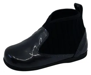Luccini for Boy's and Girl's Charcoal Black Patent Kaffir Leather Sock Bootie