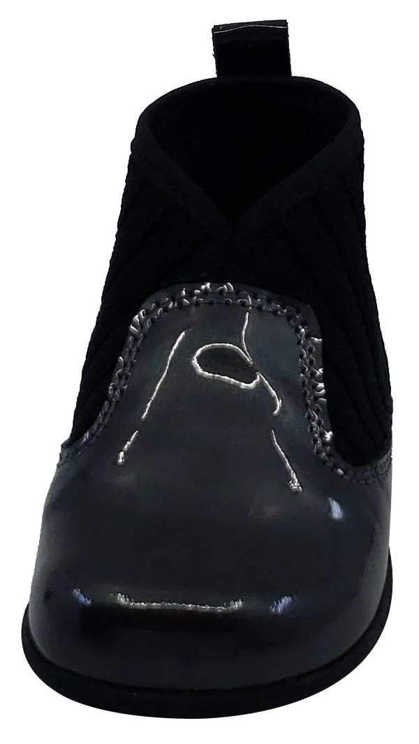 Luccini for Boy's and Girl's Charcoal Black Patent Kaffir Leather Sock Bootie