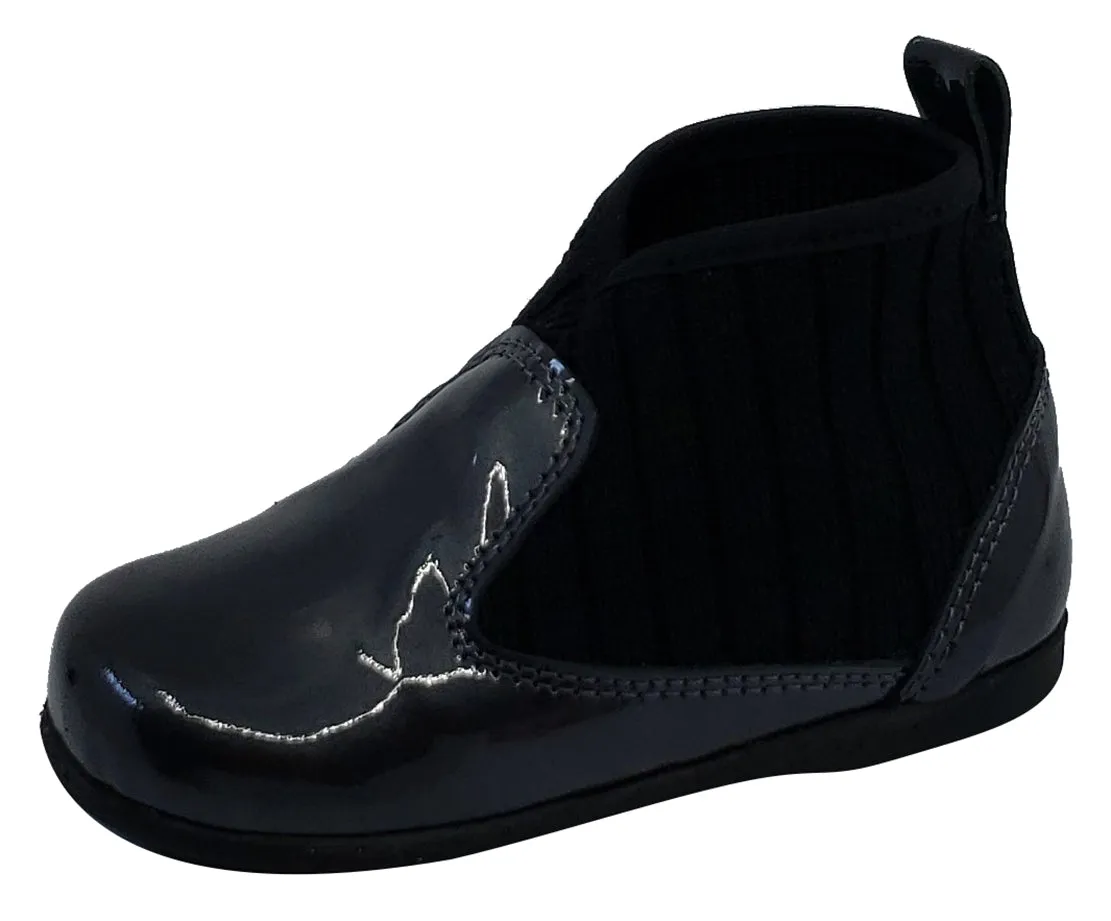 Luccini for Boy's and Girl's Charcoal Black Patent Kaffir Leather Sock Bootie