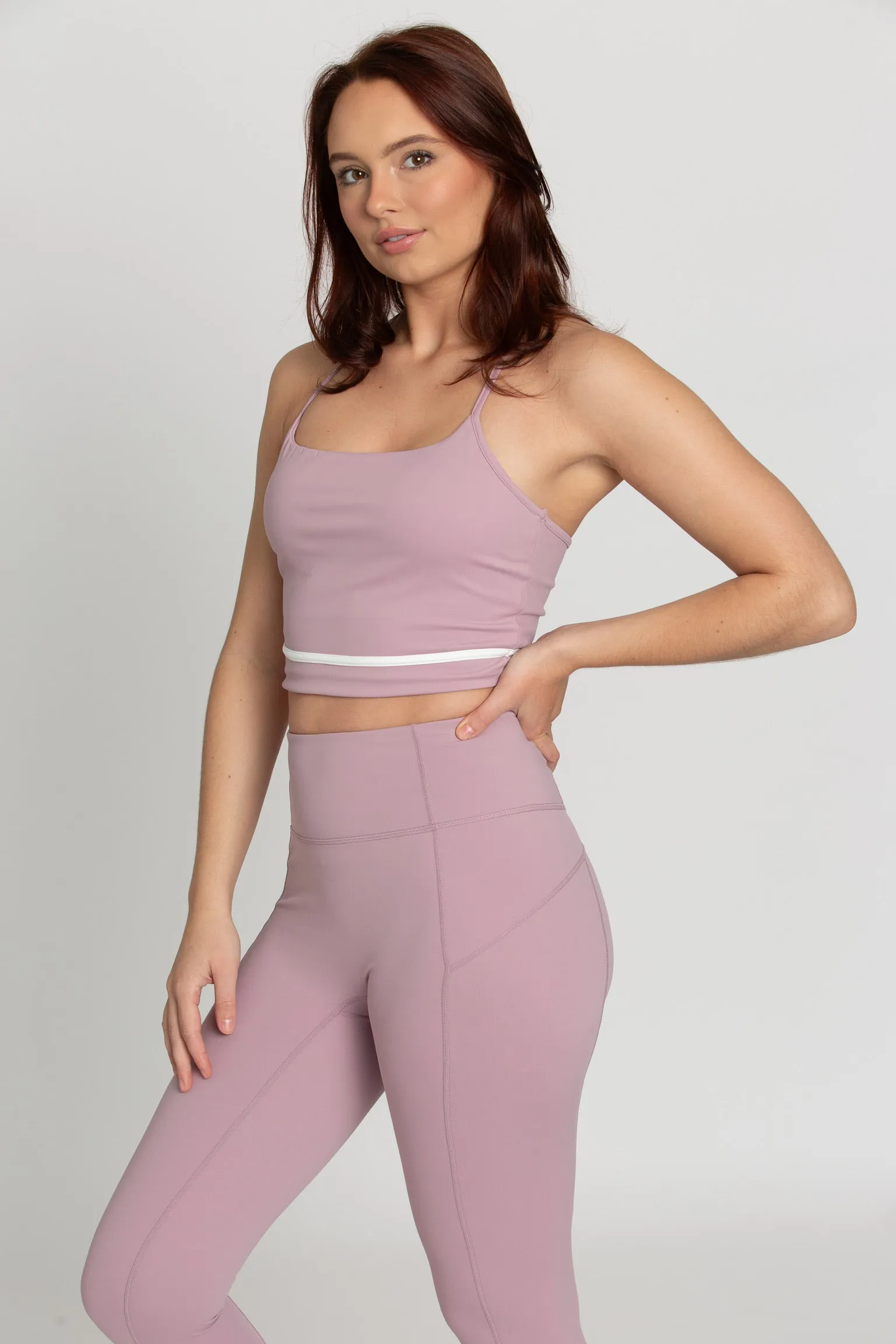 Mauve Mist White Line Crop Tank