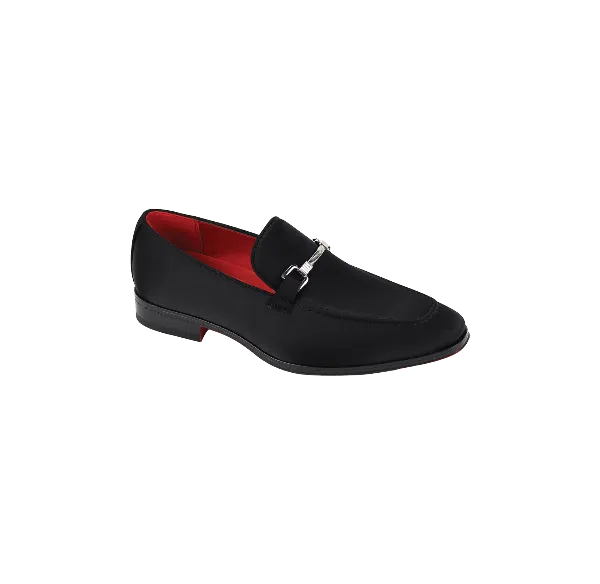 Men's Black Formal Dress Satin Material Slip-On Shoes Sliver Buckle Style No-7018
