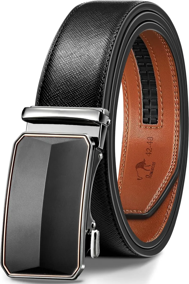 Men's Ratchet Belt - 1 3/8" Genuine Leather Dress Belt with Sliding Adjustable Buckle