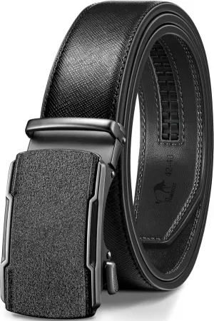 Men's Ratchet Belt - 1 3/8" Genuine Leather Dress Belt with Sliding Adjustable Buckle