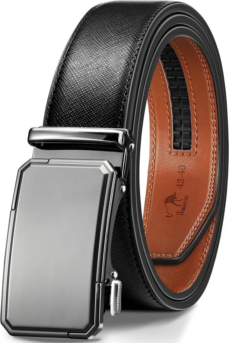 Men's Ratchet Belt - 1 3/8" Genuine Leather Dress Belt with Sliding Adjustable Buckle