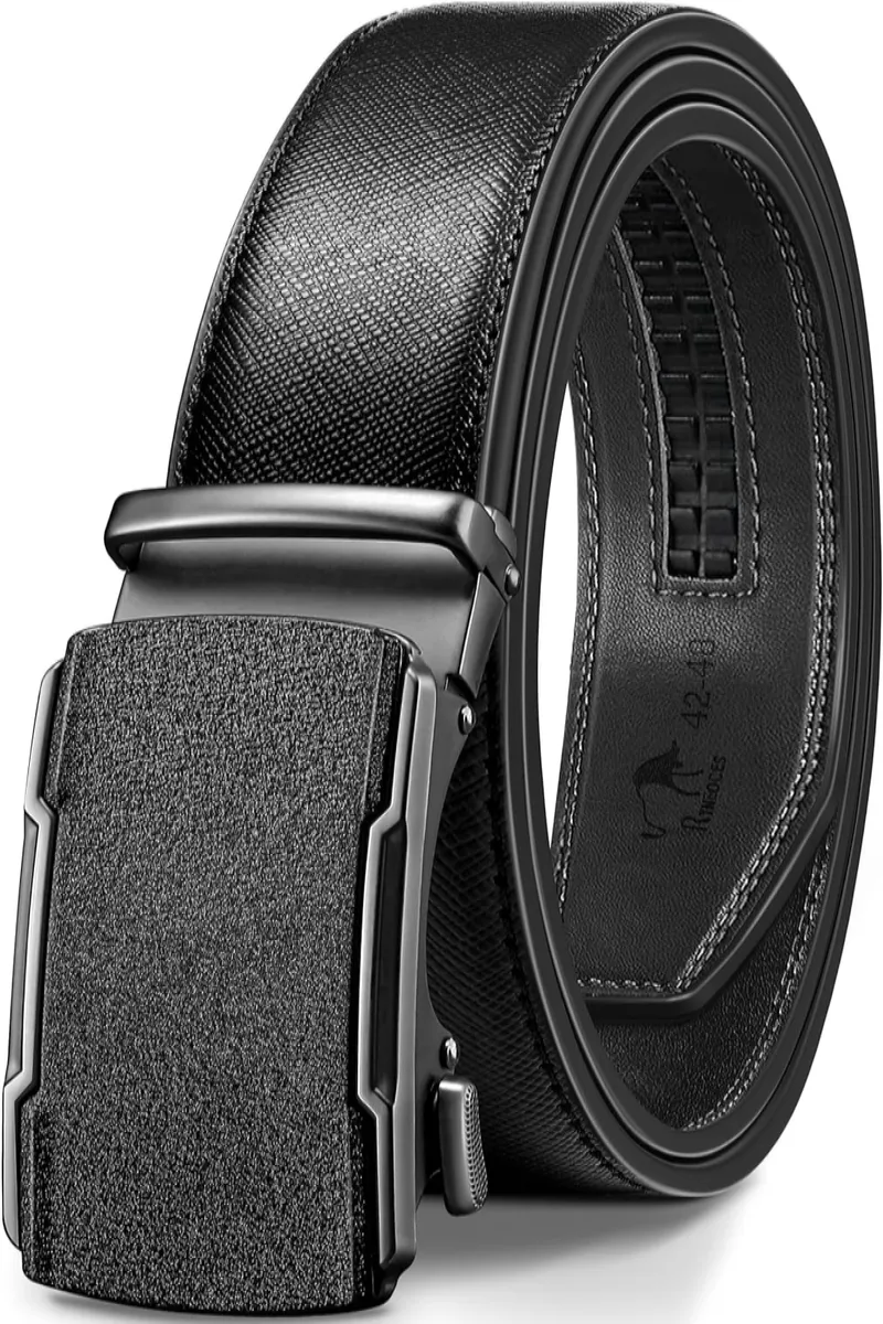 Men's Ratchet Belt - 1 3/8" Genuine Leather Dress Belt with Sliding Adjustable Buckle