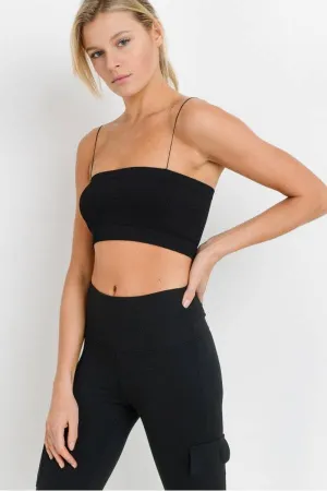 Micro Strap Ribbed Bandeau Bra  Top