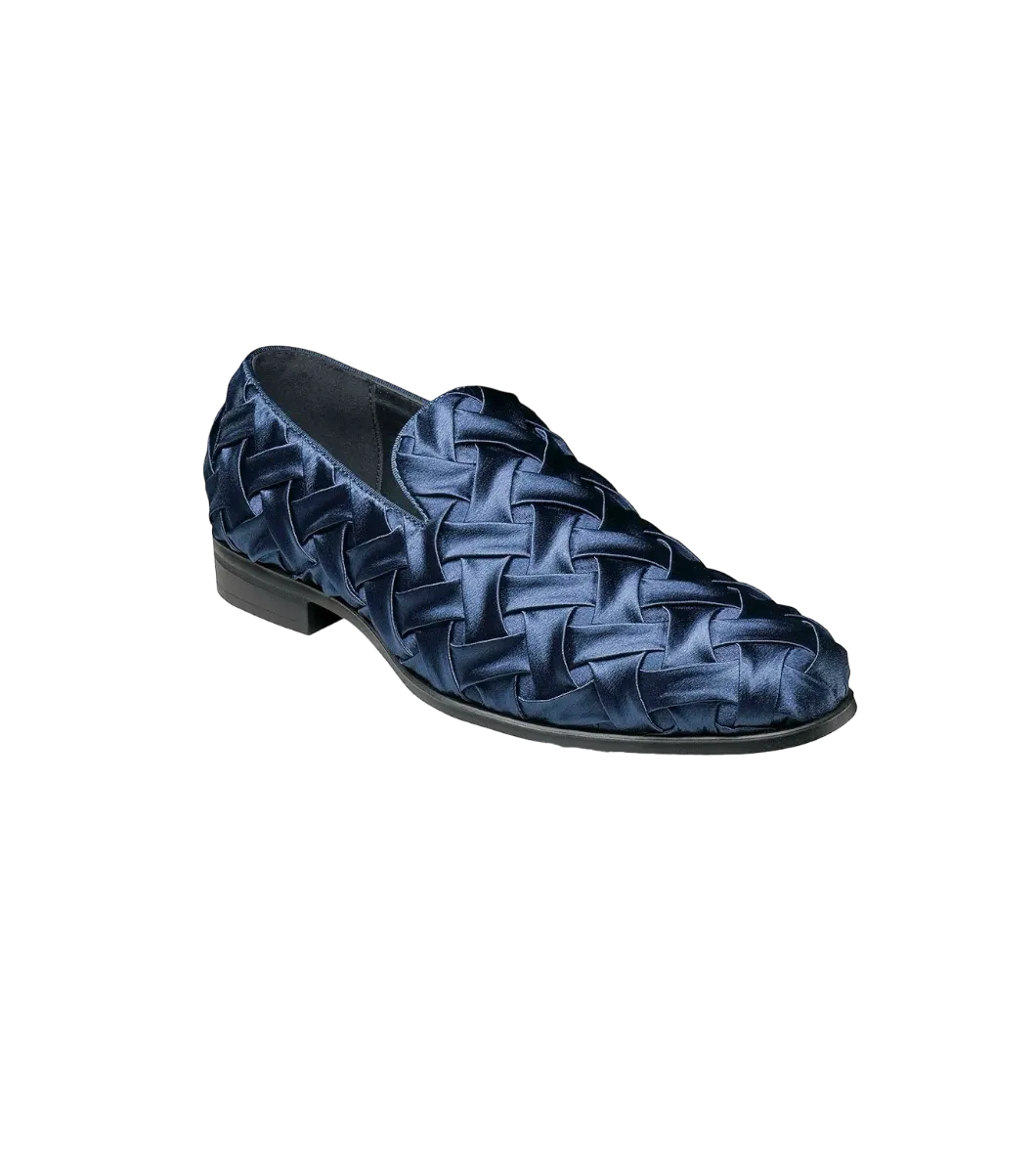 Navy Stacy Adams Savoir Plain Toe Satin Slip-On luxury Men's Shoes