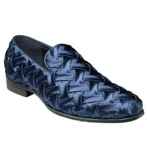 Navy Stacy Adams Savoir Plain Toe Satin Slip-On luxury Men's Shoes