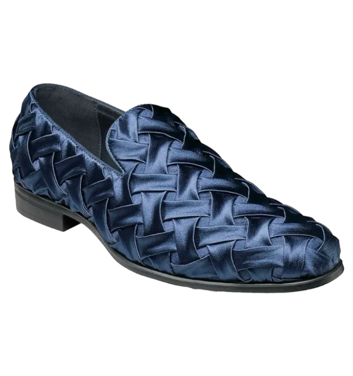 Navy Stacy Adams Savoir Plain Toe Satin Slip-On luxury Men's Shoes