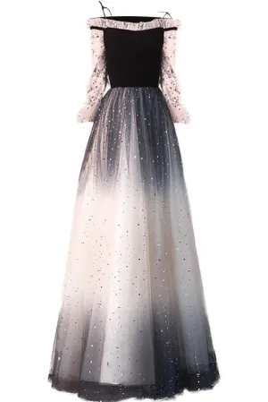 Newest Spaghetti Straps Sequin Shiny Ombre Prom Dresses With Sleeves UQP0017